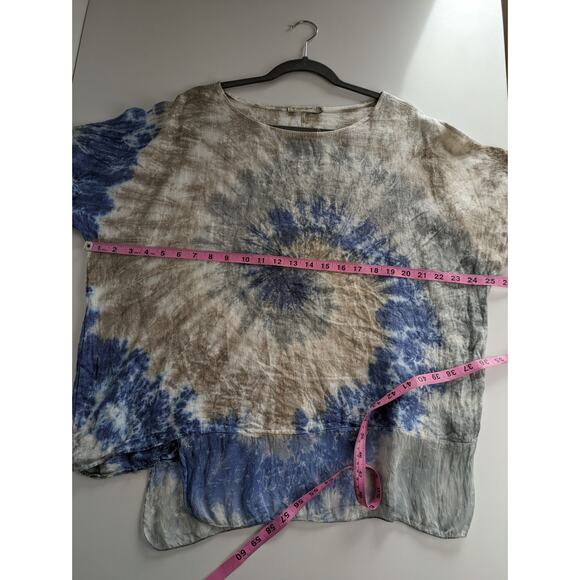 Valentina Naldi Top Linen Tie Dye Oversized Lagenlook Boho Blue Gray Size M - Picture 9 of 10